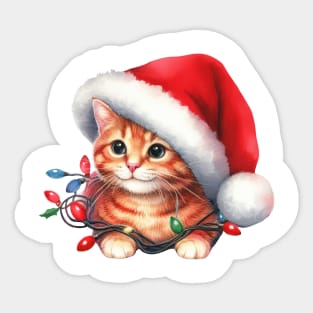 Cat Wrapped In Christmas Lights Sticker